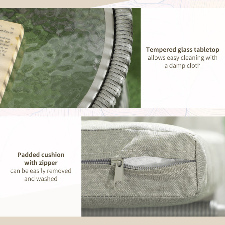 Outsunny 3 Piece Outdoor Patio Bistro Set, Wicker Rattan Furniture with Metal Legs for Garden, Backyard, Light Grey