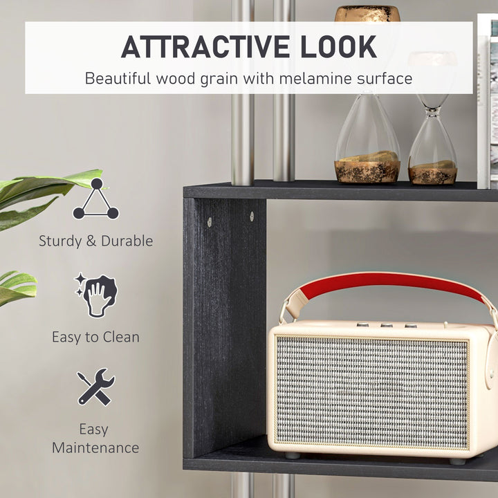 HOMCOM 5-Tiers Geometric Wooden Bookcase S-Shaped Storage Bookshelf Display with Metal Frame for Living Room, Bedroom, Home Office, Black