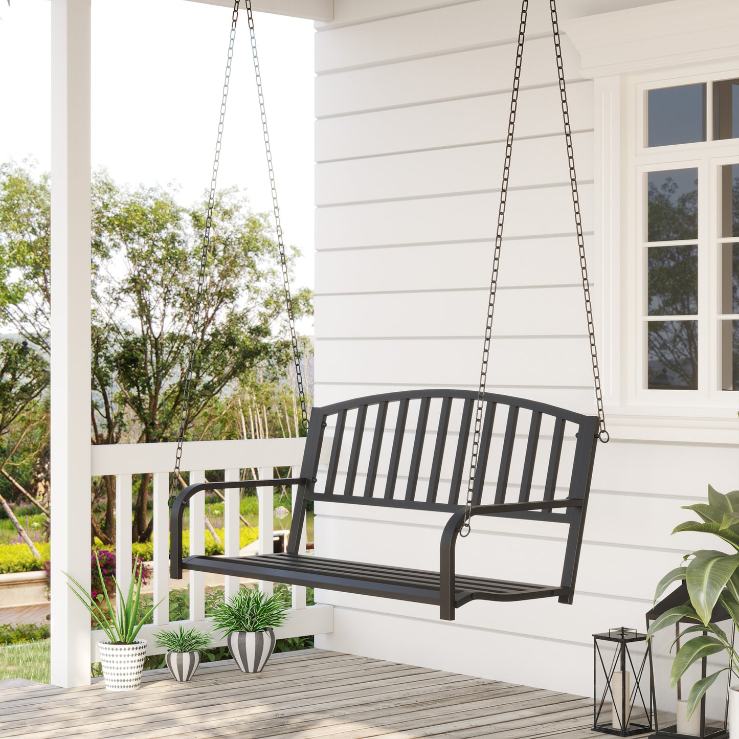Outsunny 50" Porch Swing Patio Swing Chair Hanging Bench Outdoor Glider Chair with Chain Black