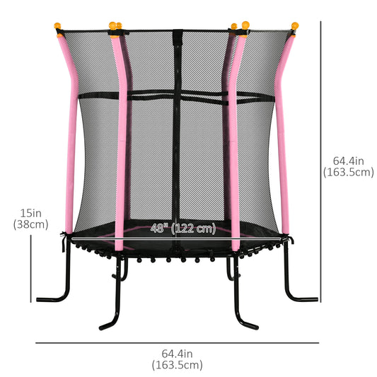 Soozier 64" Kids Trampoline Mini Indoor/Outdoor Bouncer Jumper with Enclosure Net Elastic Thick Padded Pole Gift for Child Toddler Age 3-10 Years Old Pink
