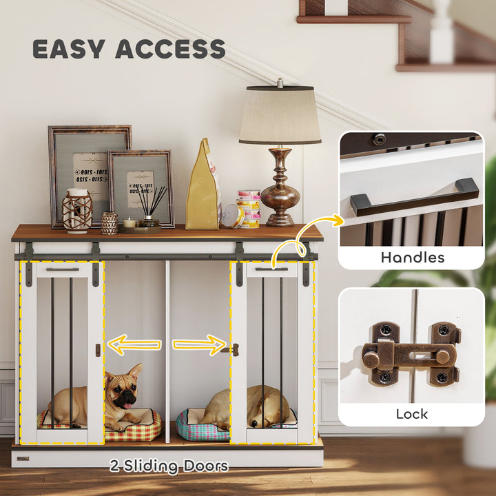 PawHut 47in Dog Crate Furniture with Divider Panel, Wooden Dog Kennel TV Stand for Large Dogs, Pet House Side Table for 2 Small Dogs with Two Rooms Design, 2 Sliding Doors, Oak