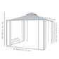 Outsunny 10' x 10' Steel Outdoor Patio Gazebo Canopy with Removable Mesh Curtains, Display Shelves, & Steel Frame, Grey