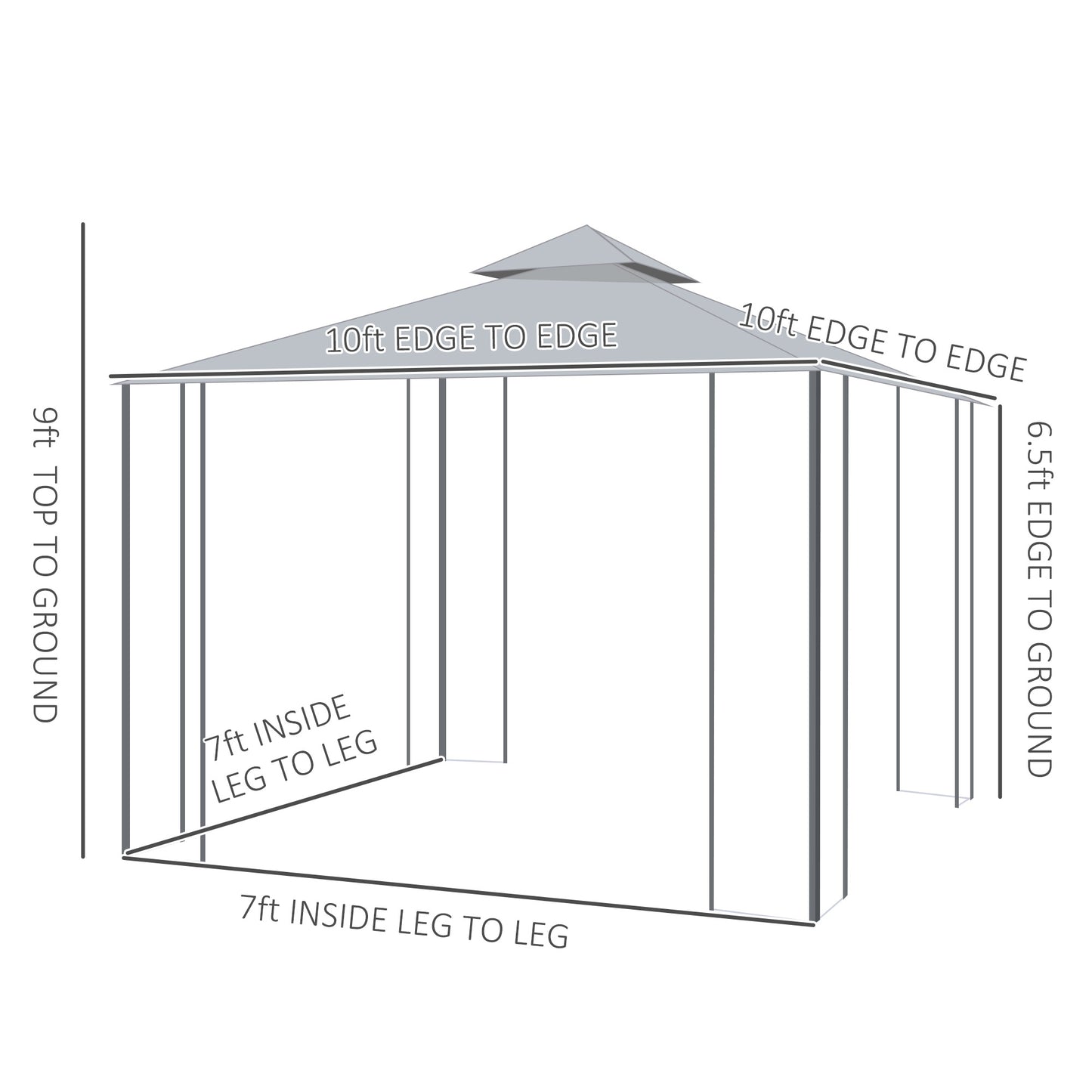 Outsunny 10' x 10' Steel Outdoor Patio Gazebo Canopy with Removable Mesh Curtains, Display Shelves, & Steel Frame, Grey