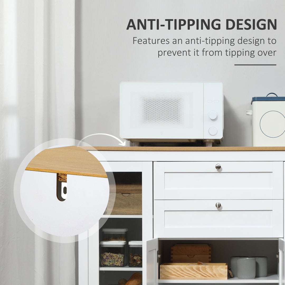 HOMCOM Buffet Cabinet Sideboard with 2 Drawers, 3 Storage Cabinets, Glass Doors and Adjustable Shelves, White