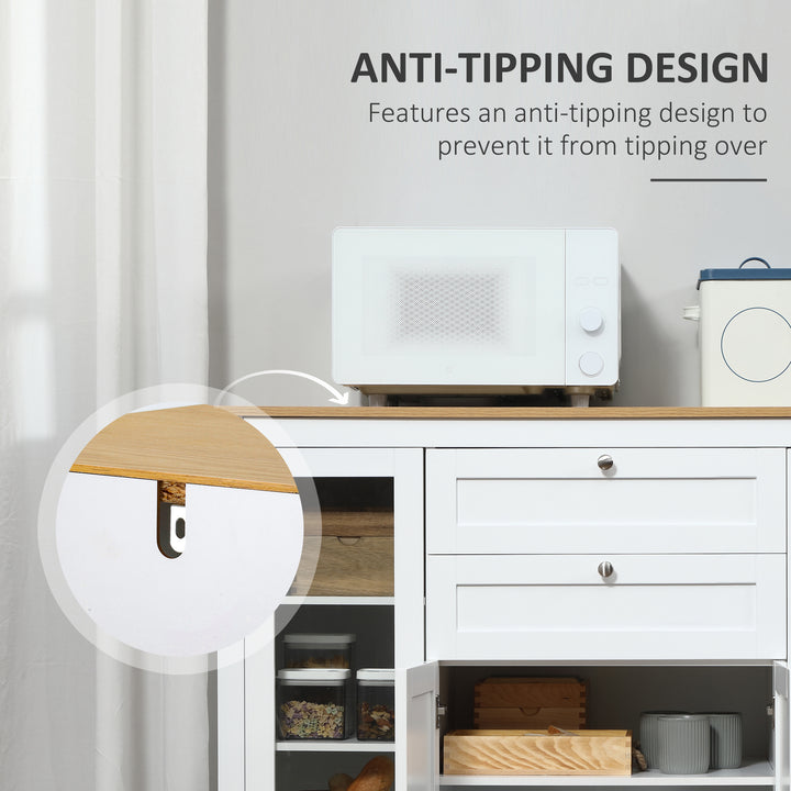 HOMCOM Buffet Cabinet Sideboard with 2 Drawers, 3 Storage Cabinets, Glass Doors and Adjustable Shelves, White