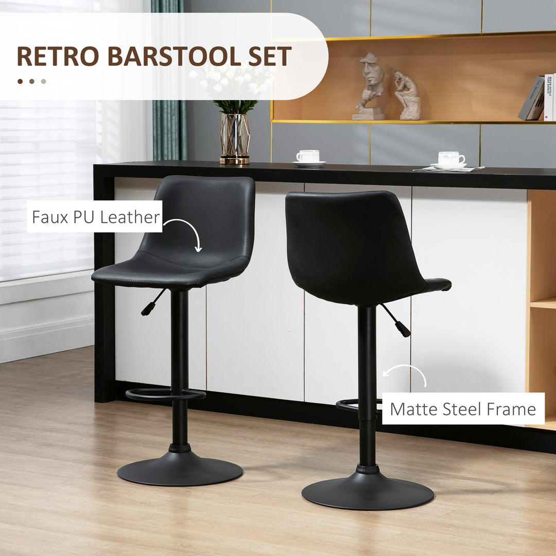 HOMCOM Adjustable Counter Height Bar Stools Set of 2, 360° Swivel Kitchen Counter Stools Dining Chairs with Backs, Vintage Leather, Brown