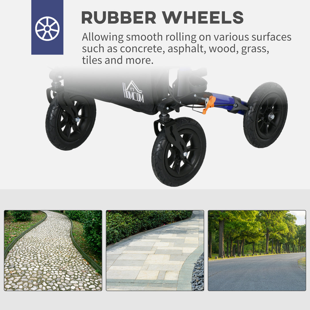 HOMCOM Rollator for Seniors with Seat, Rubber Wheels, Aluminum Folding Rolling Walker with Adjustable Handle, Bag, Blue