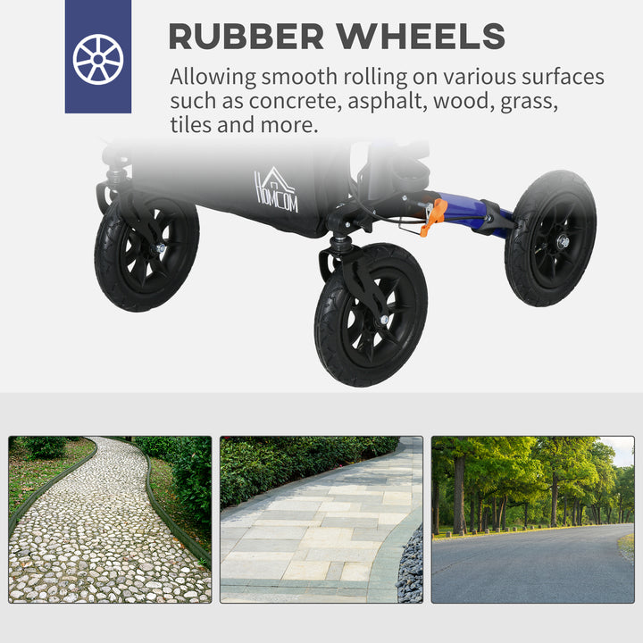 HOMCOM Rollator for Seniors with Seat, Rubber Wheels, Aluminum Folding Rolling Walker with Adjustable Handle, Bag, Blue