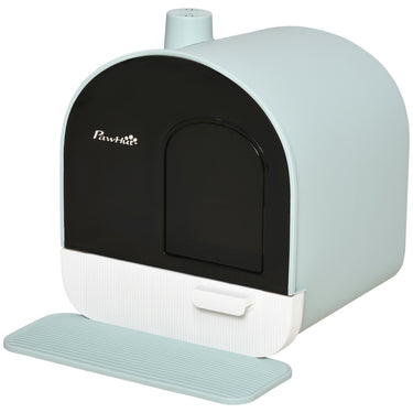 PawHut Cat Litter Box with Lid, Removable Tray, Scoop, Filter, Green