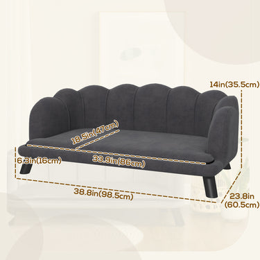 PawHut Dog Sofa with Removable Cushion Wood Legs for Medium and Large Dogs, Dark Grey