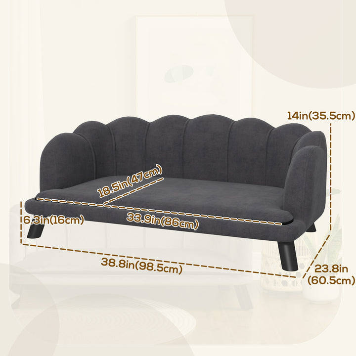 PawHut Dog Sofa with Removable Cushion Wood Legs for Medium and Large Dogs, Dark Grey
