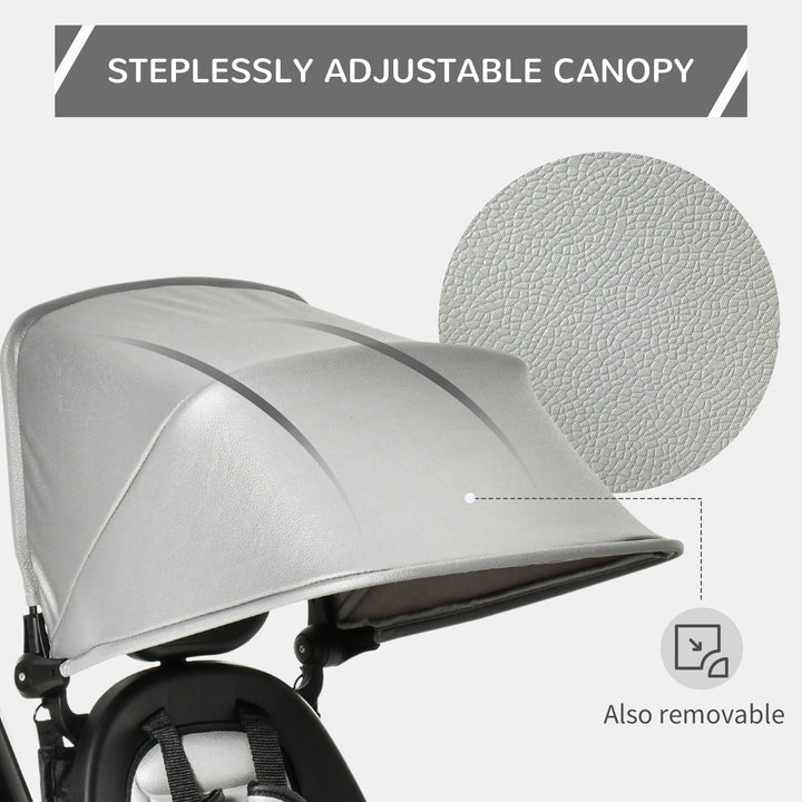 Qaba Tricycle for Toddler 4 in 1 Kids Trike with Reversible Adjustable Seat, Baby Push Bike with Removable Handle, Canopy, Belt Storage Brake Clutch for 1-5 Years, Red