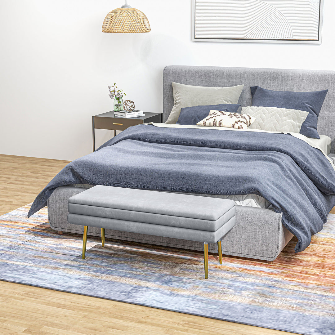 HOMCOM 39" Storage Ottoman, Velvet End of Bed Bench with Steel Legs, Foot Stool with Storage for Bedroom, Living Room