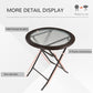Outsunny 26.8" Dia. (68 Dia. cm) Folding Round Tempered Glass Metal Table with Brown Rattan Edging, Brown