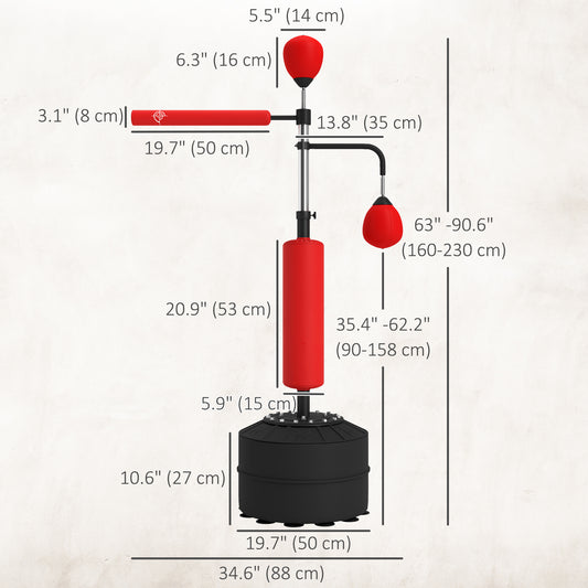 Soozier 4-in-1 Free Standing Punching Bag, Height Adjustable Boxing Bag with 2 Speed Balls, 360Â° Reflex Bar, Red