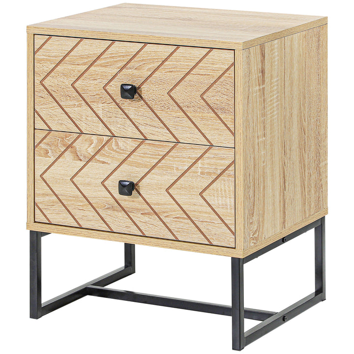 HOMCOM Modern Nightsta, Bedside Table with Drawers, Side End Table with Metal Legs for Bedroom, Zig Zag Design, Natural