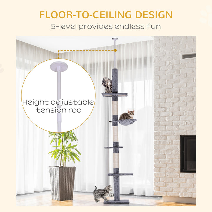 PawHut 8.5ft Cat Climbing Tree 5-Tier Kitty Activity Center with Scratching Post Brown and White