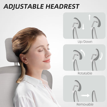 HOMCOM Ergonomic Mesh Office Chair, High Back Desk Chair with Rotatable Headrest, Flip-Up Armrests, Lumbar Support, Grey