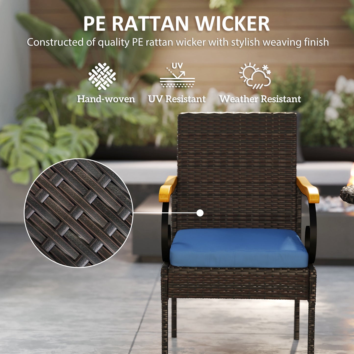 Outsunny Set of 2 Rattan Outdoor Dining Chairs, Wicker Patio Chairs with Removable Cushion, Acacia Wood Armrests, Light Grey