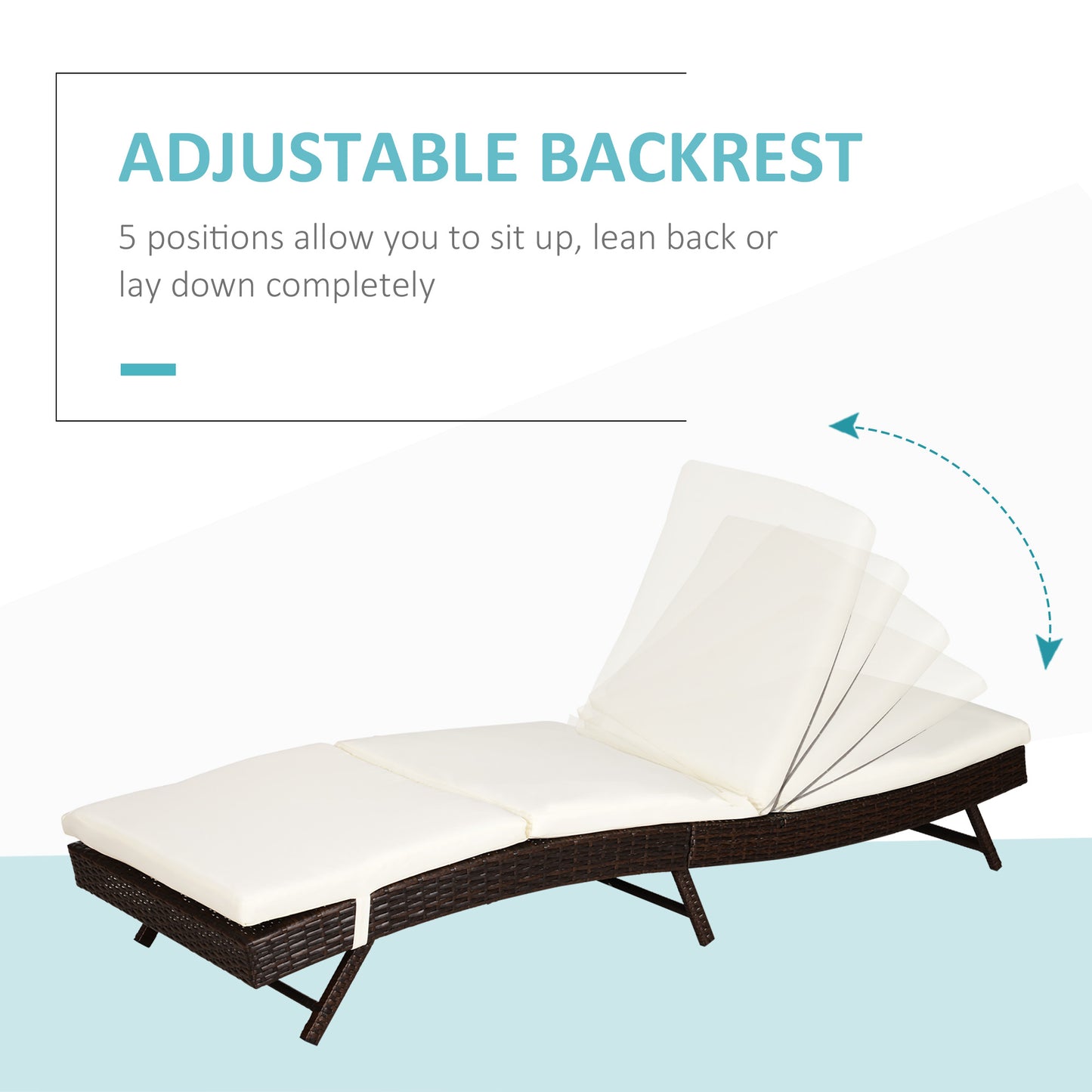 Outsunny Wicker Patio Lounger, Outdoor S Shape Recliners Lounge Chair w/ 5-Level Adjustable Backrest, Soft Padded Cushion for Outdoor Use, Cream White