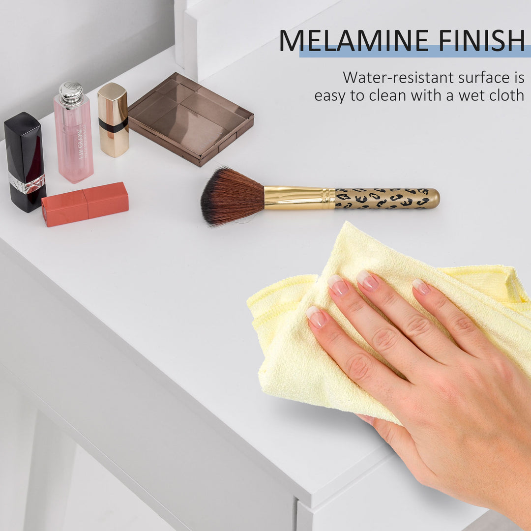 HOMCOM Makeup Vanity Table with Round Mirror and 2 Drawers, Dressing Table with Cushioned Stool Set for Bedroom (White)