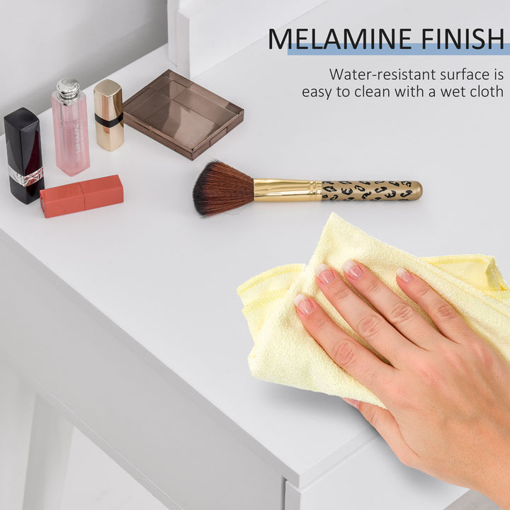 HOMCOM Makeup Vanity Table with Round Mirror and 2 Drawers, Dressing Table with Cushioned Stool Set for Bedroom (White)