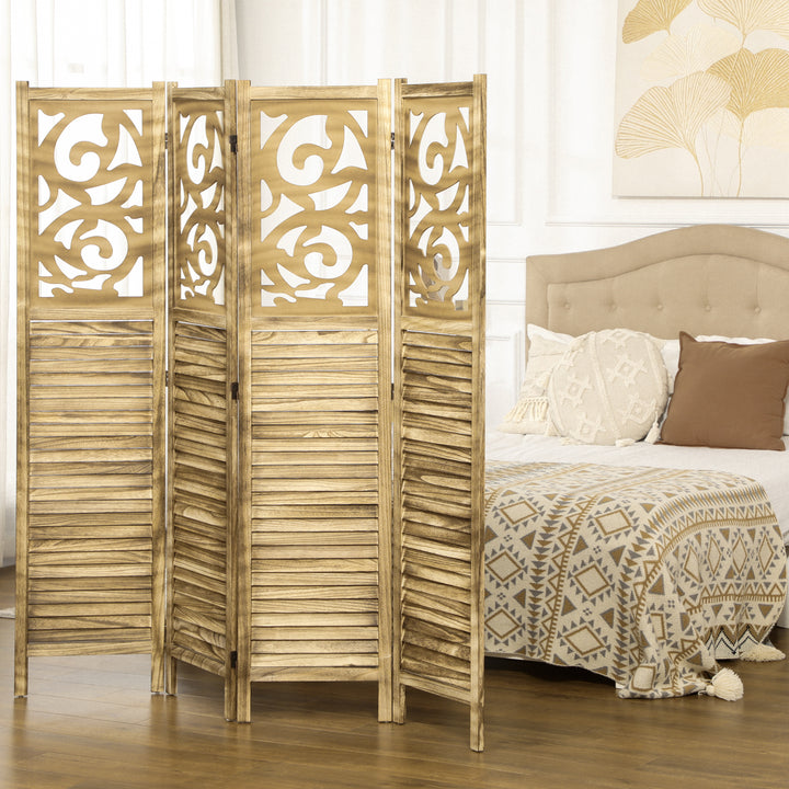 HOMCOM 5.6 Ft Room Divider, 4 Panel Portable Folding Privacy Screens for Home Office, Bedroom, Brown