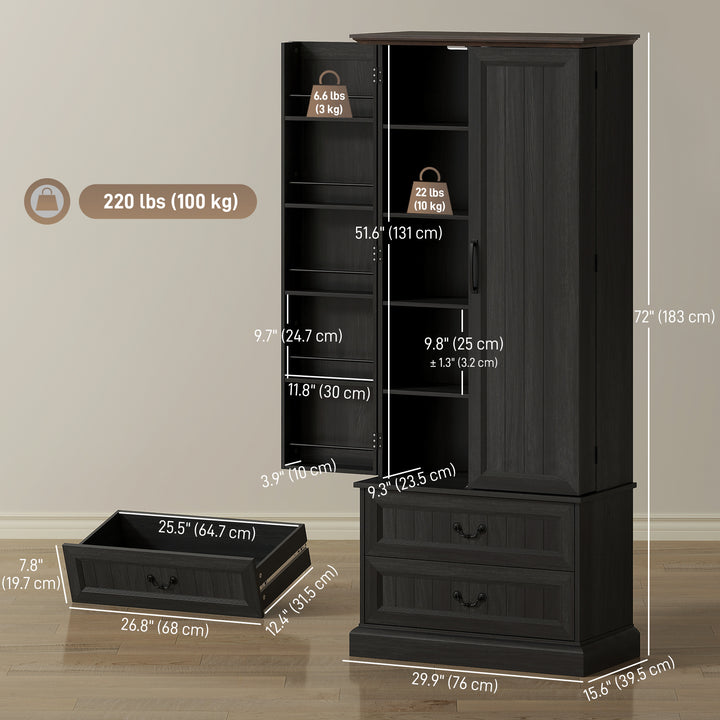 HOMCOM 72" LED Kitchen Pantry Cabinet, Buffet Storage Cabinet with 10 Door Shelves, 2 Drawers and Adjustable Shelves, White