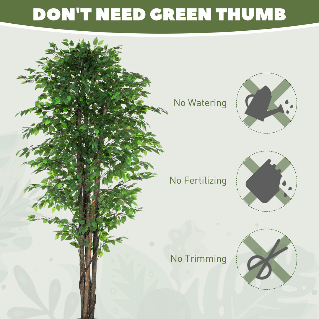 HOMCOM 8ft Tall Artificial Tree, Silk Ficus Tree with 2520 Leaves in Pot, Fake Plant for Home Office Decor