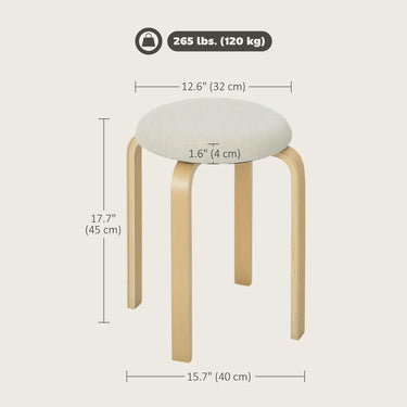 HOMCOM Stackable Wood Stools Set of 4, Stacking Kitchen Stools with Padded Seat for Dining Room, Living Room, Cream White
