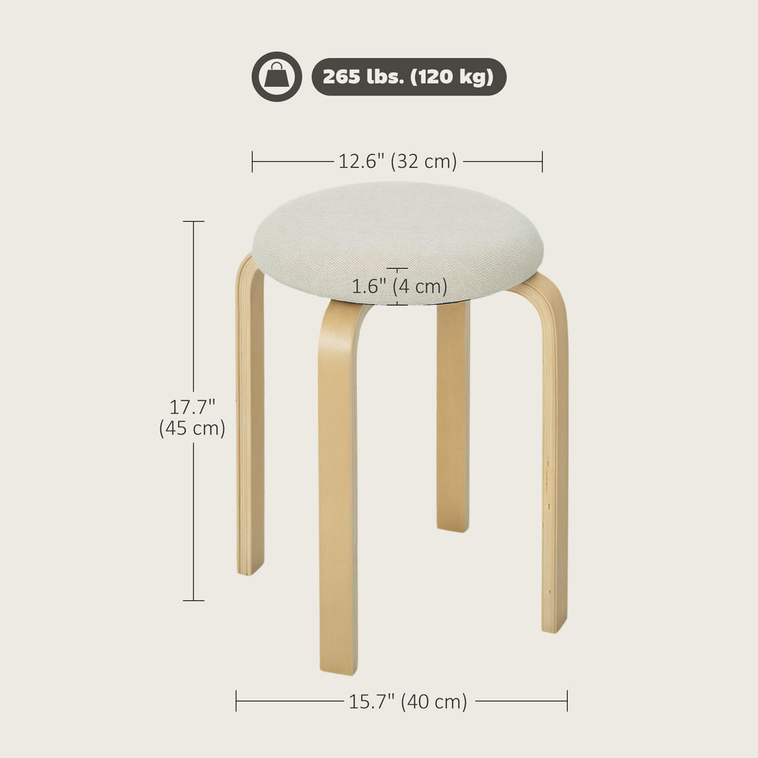 HOMCOM Stackable Wood Stools Set of 4, Stacking Kitchen Stools with Padded Seat for Dining Room, Living Room, Cream White