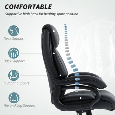 HOMCOM Office Chair with Spring Padding, PU Leather Computer Chair with Quiet Swivel Wheels, High Back, Black
