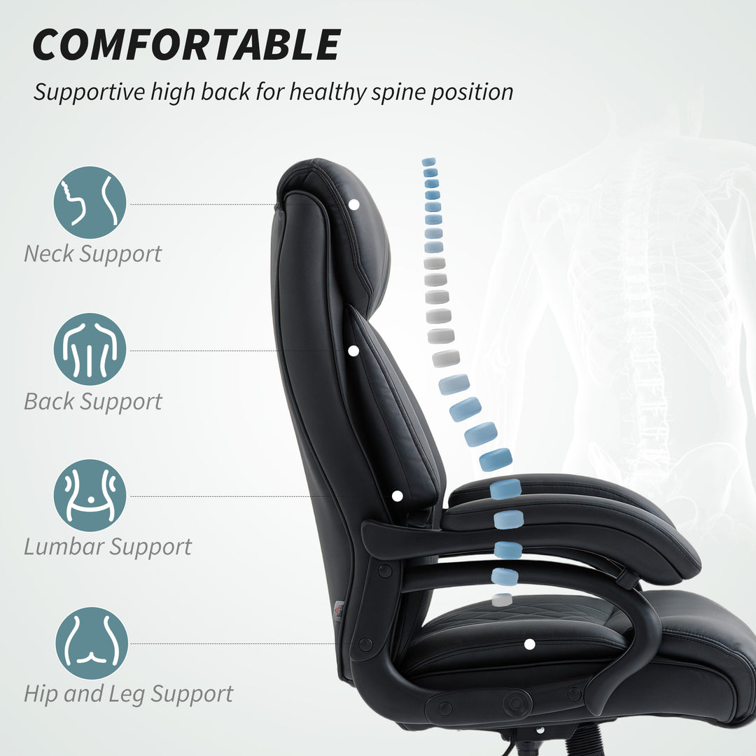 HOMCOM Office Chair with Spring Padding, PU Leather Computer Chair with Quiet Swivel Wheels, High Back, Black