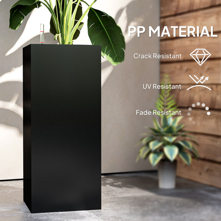 Outsunny 2 Pack Planter Box, 26 Inch Plastic Flower Pots with Water Level Indicator, Drainage Hole and Drain Plug, Dark Grey