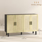 HOMCOM Boho Sideboard Buffet Cabinet, Storage Cabinet with 4 Rattan Doors and Adjustable Shelves, Black