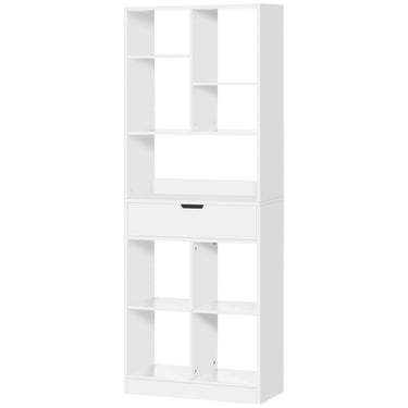 HOMCOM Tall Bookshelf with Drawer, Freestanding Bookcase for Bedroom, Living Room, Home Office, White