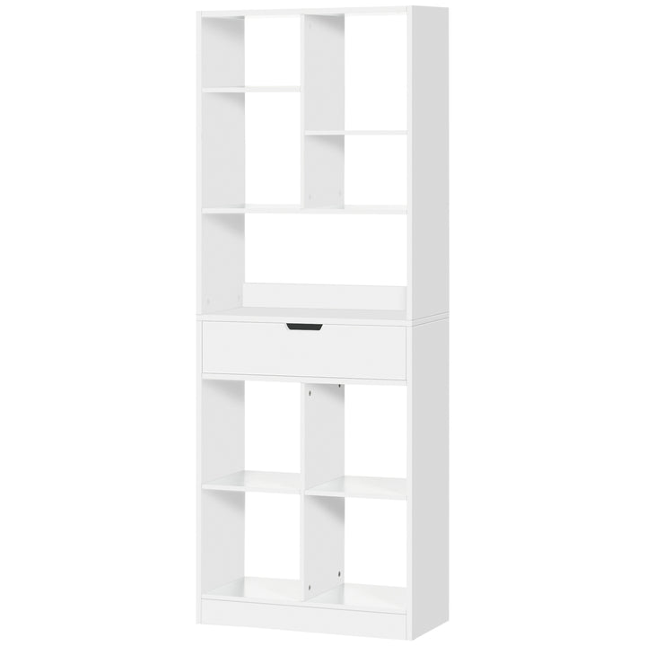 HOMCOM Tall Bookshelf with Drawer, Freestanding Bookcase for Bedroom, Living Room, Home Office, White
