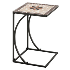 Outsunny Outdoor Mosaic Side Accent Table Indoor Coffee End Table C Shape Frame Patio Plant Stand for Garden Pool