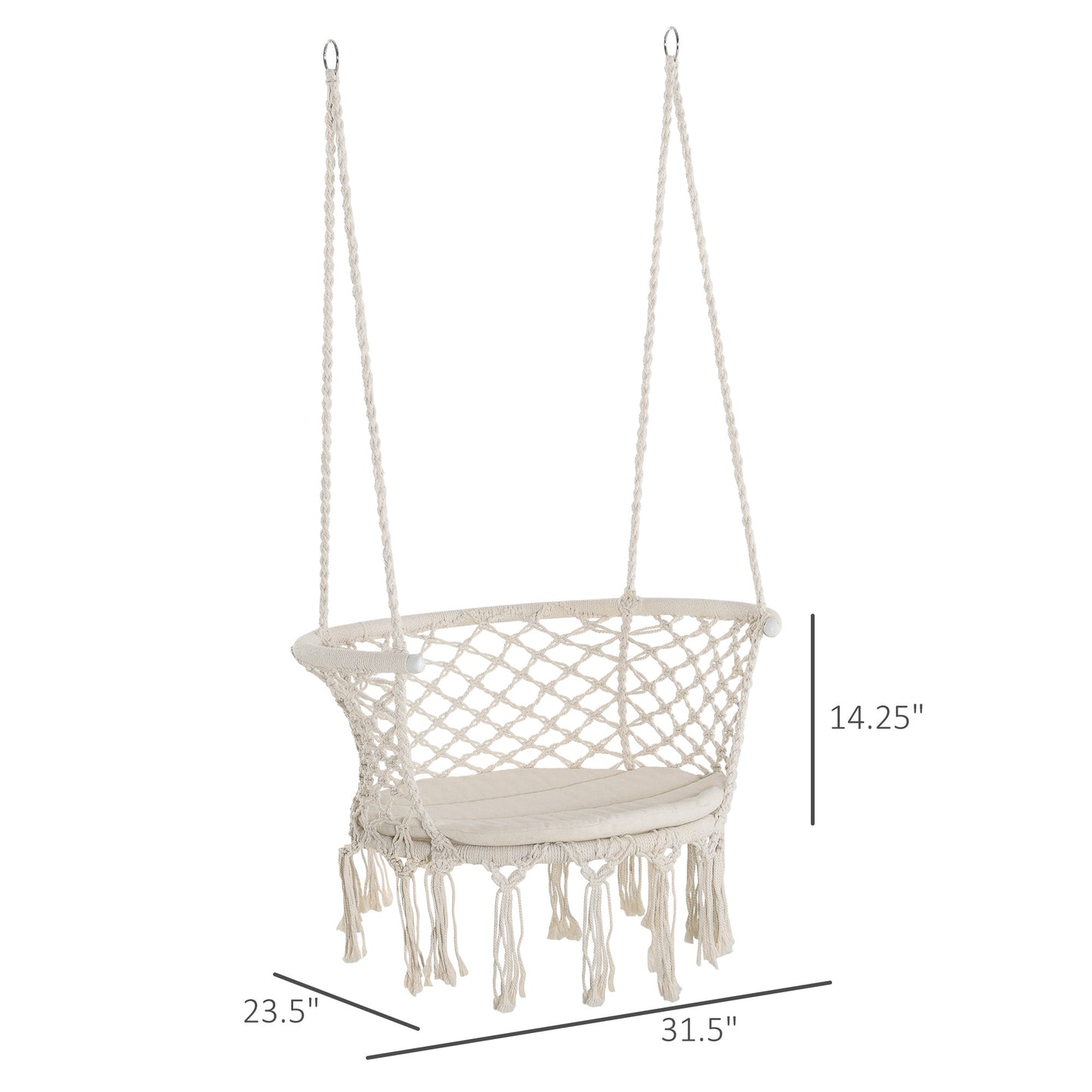 Outsunny Hanging Hammock Chair, Cotton Rope Porch Hammock Swing with Metal Frame and Cushion, Large Macrame Seat for Patio, Garden, Bedroom, Living Room,  Cream White