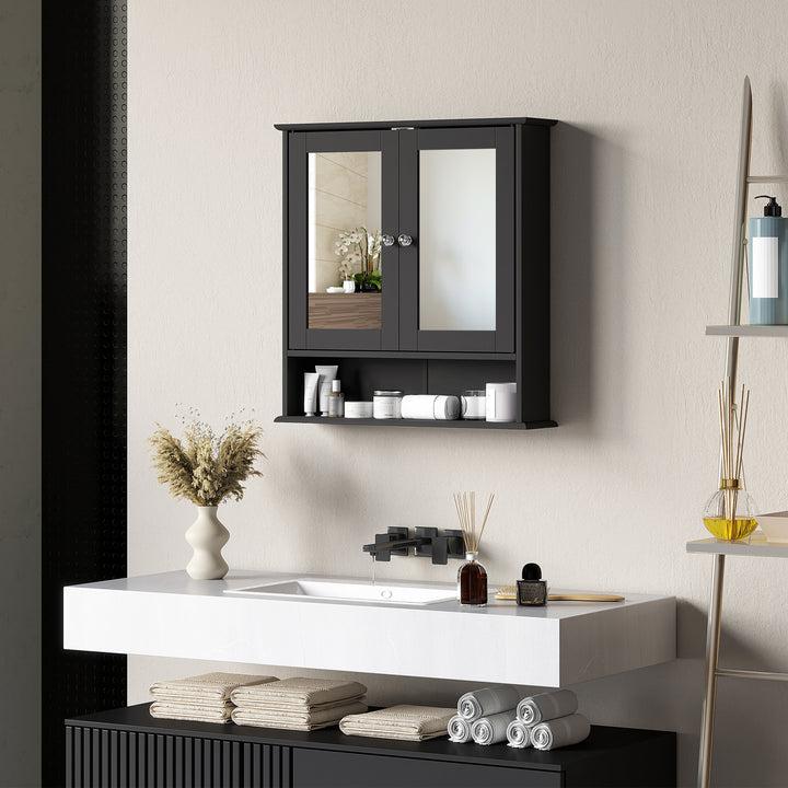 kleankin Medicine Cabinet, Wall-Mounted Bathroom Mirror Cabinet with Double Doors, Open Shelf, and Adjustable Shelf, Modern Bathroom Wall Cabinet, White