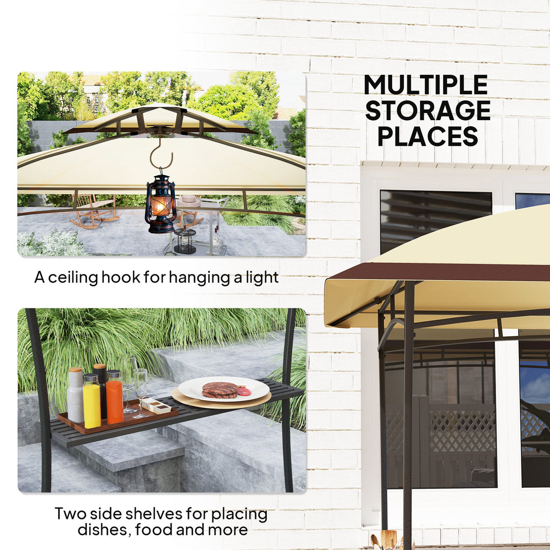 Outsunny 8' x 5' Outdoor Grill Gazebo, Double Tiered Barbecue Grill Gazebo Shelter with 2 Side Shelves and Hook, Light Grey