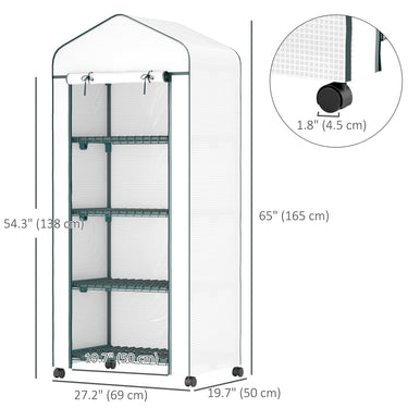 Outsunny Portable Greenhouse, Outdoor Hot House Plant Flower Greenhouse with 4 Tier Shelves, PE Cover, White