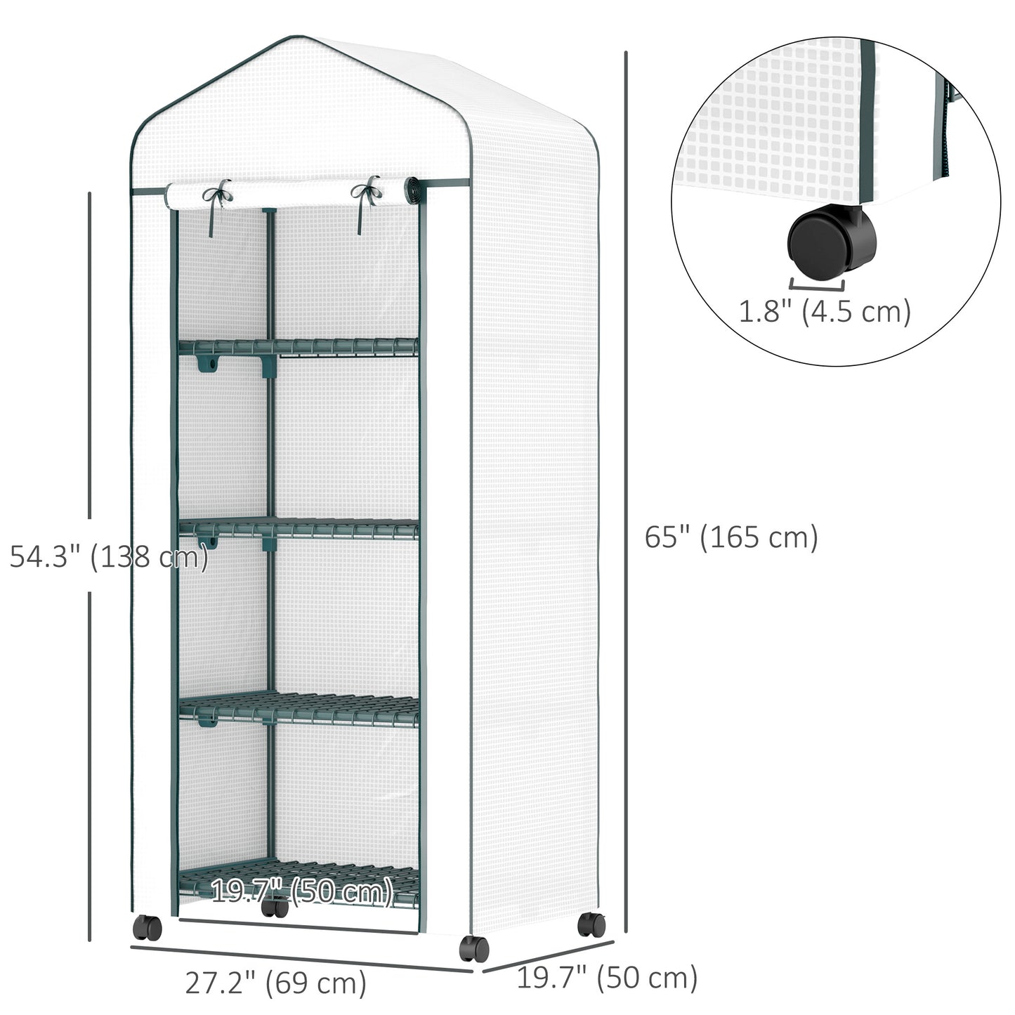 Outsunny 27" x 20" x 65" Portable Greenhouse with 4 Tier Shelves and Wheels, Outdoor Hot House Plant Flower Greenhouse, Steel Frame, Plastic Cover, Clear