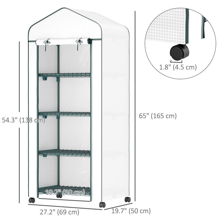 Outsunny Portable Greenhouse, Outdoor Hot House Plant Flower Greenhouse with 4 Tier Shelves, PE Cover, White