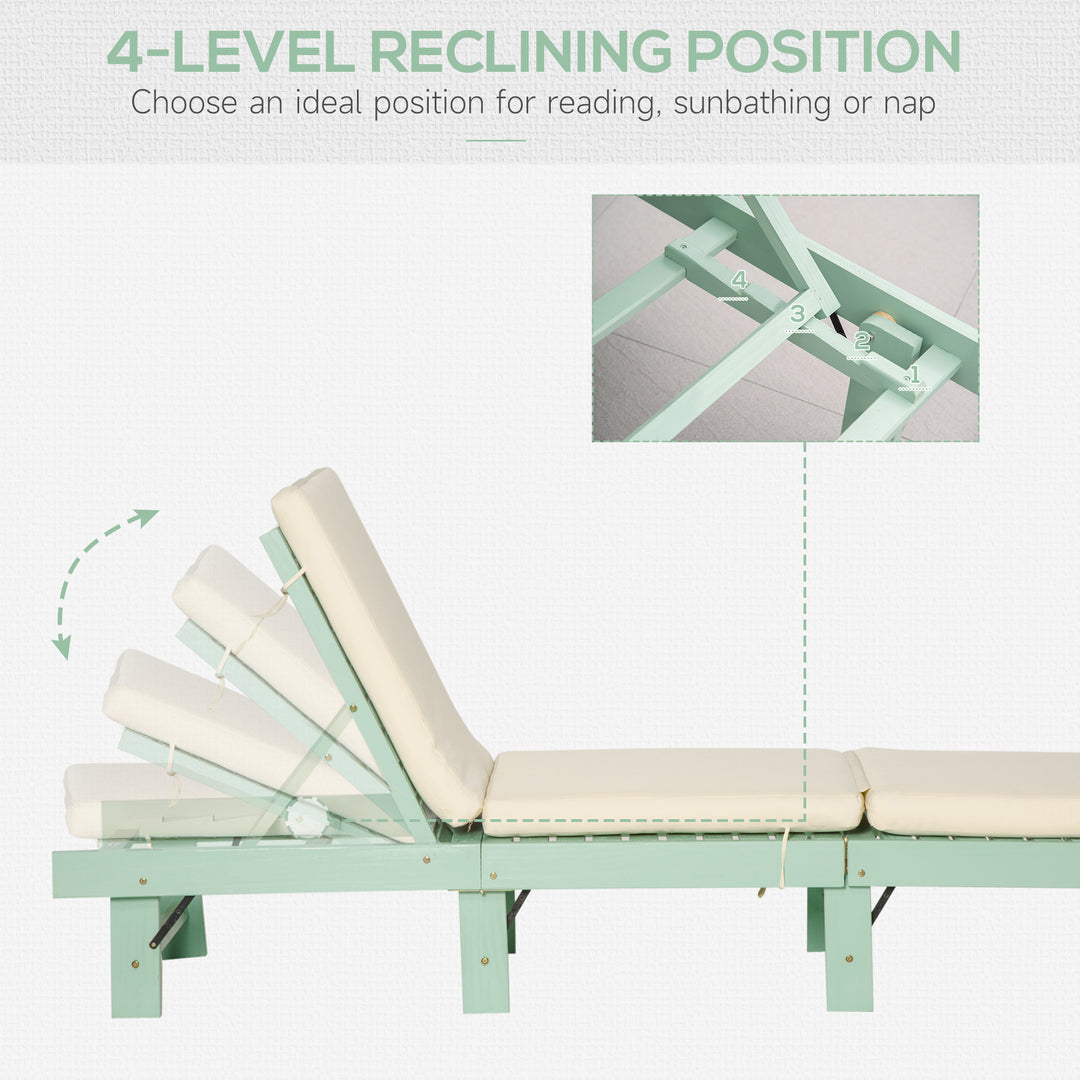 Outsunny Wooden Folding Chaise Lounge, Outdoor Chaise Lounge Chair, Garden Reclining Tanning Chair with 4 Adjustable Back Soft Cushions, White