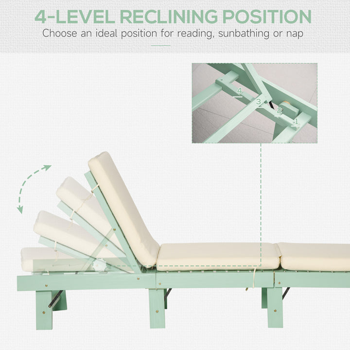 Outsunny Wooden Folding Chaise Lounge, Outdoor Chaise Lounge Chair, Garden Reclining Tanning Chair with 4 Adjustable Back Soft Cushions, White