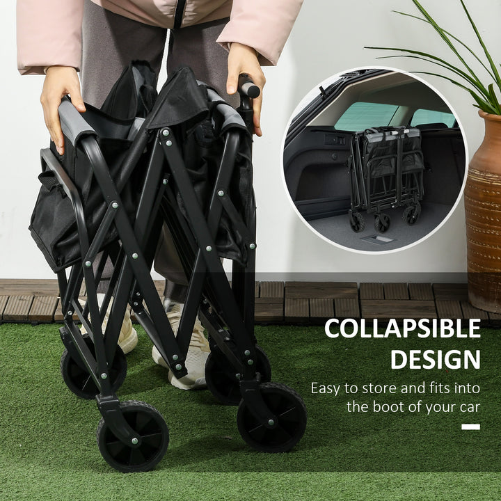 Outsunny Steel Frame Folding Garden Cart, Collapsible Wagon with Telescopic Handle and All-Terrain Wheels