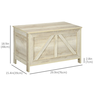 HOMCOM Storage Trunk Box Organizer with Farmhouse Panel Safety Hinge to Open Up 100° Natural