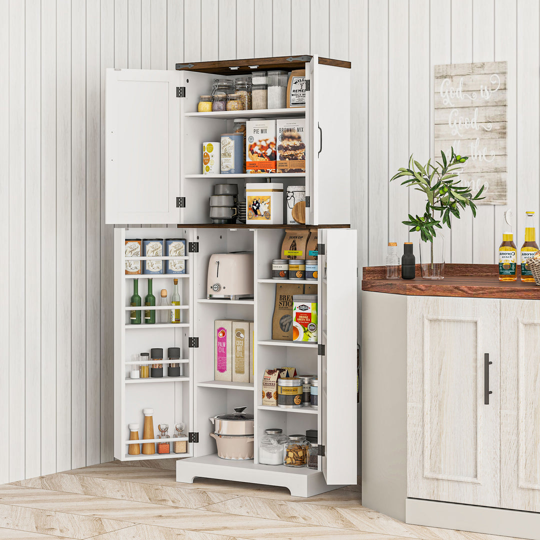 HOMCOM 64" Tall Kitchen Pantry Cabinet with Spice Racks and Adjustable Shelves, White
