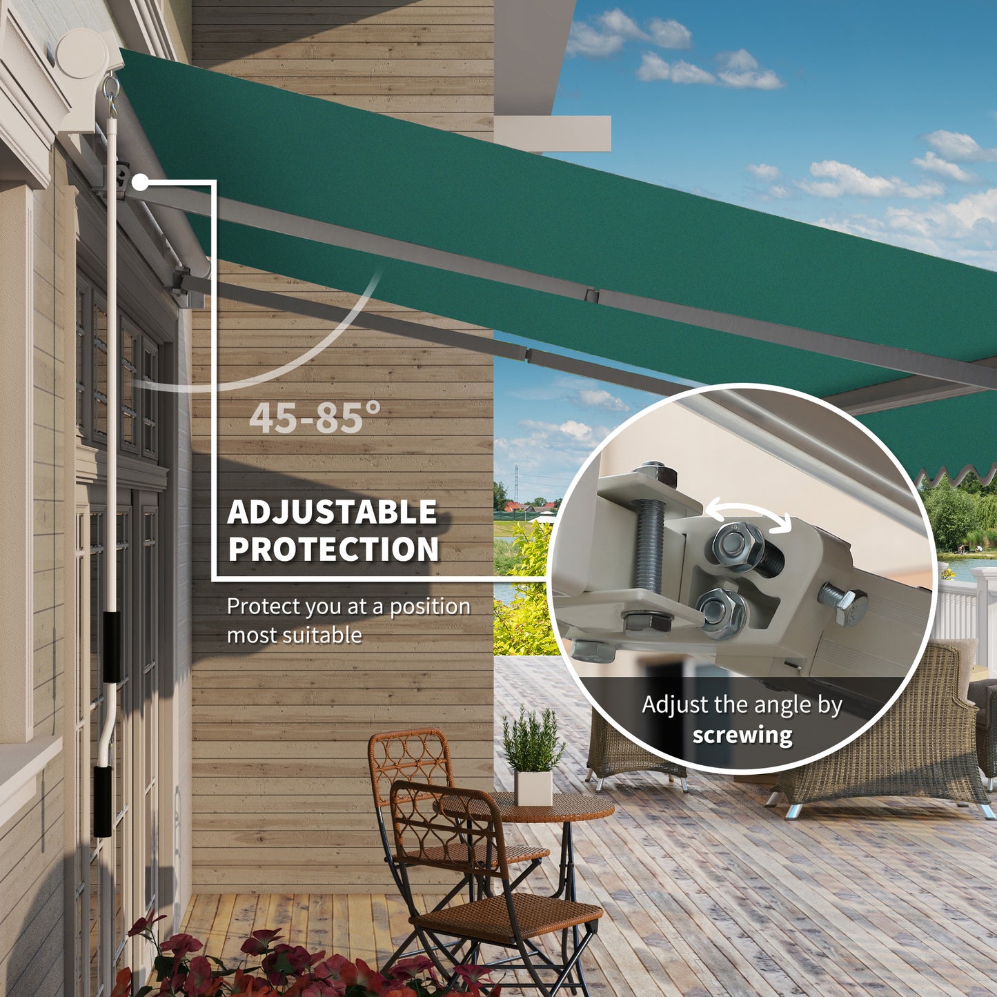 Outsunny 13' x 8' Manual Retractable Patio Awning Sun Shade Outdoor Deck Window Door Canopy Shelter Aluminum Frame Dark Green